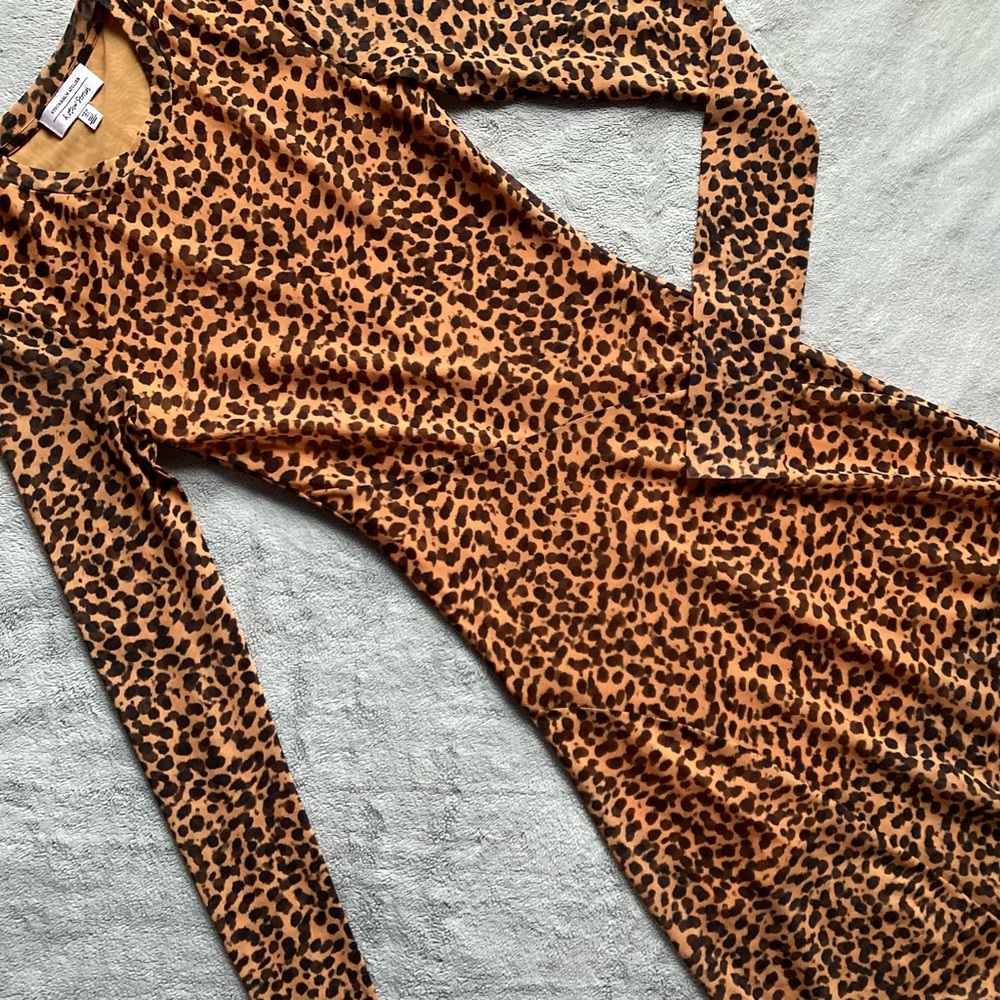 & Other Stories Sheer Mesh Leopard Animal Print Raw Hem Midi Dress Sz 0